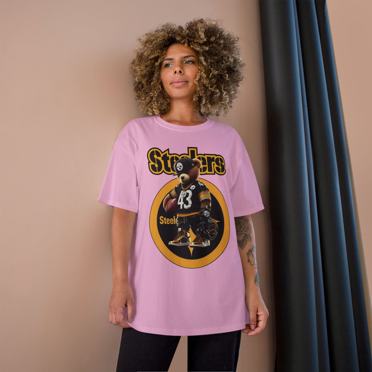 Steelers Champion T-Shirt with Football Bear Design - Casual Graphic Tee for Sport Lovers