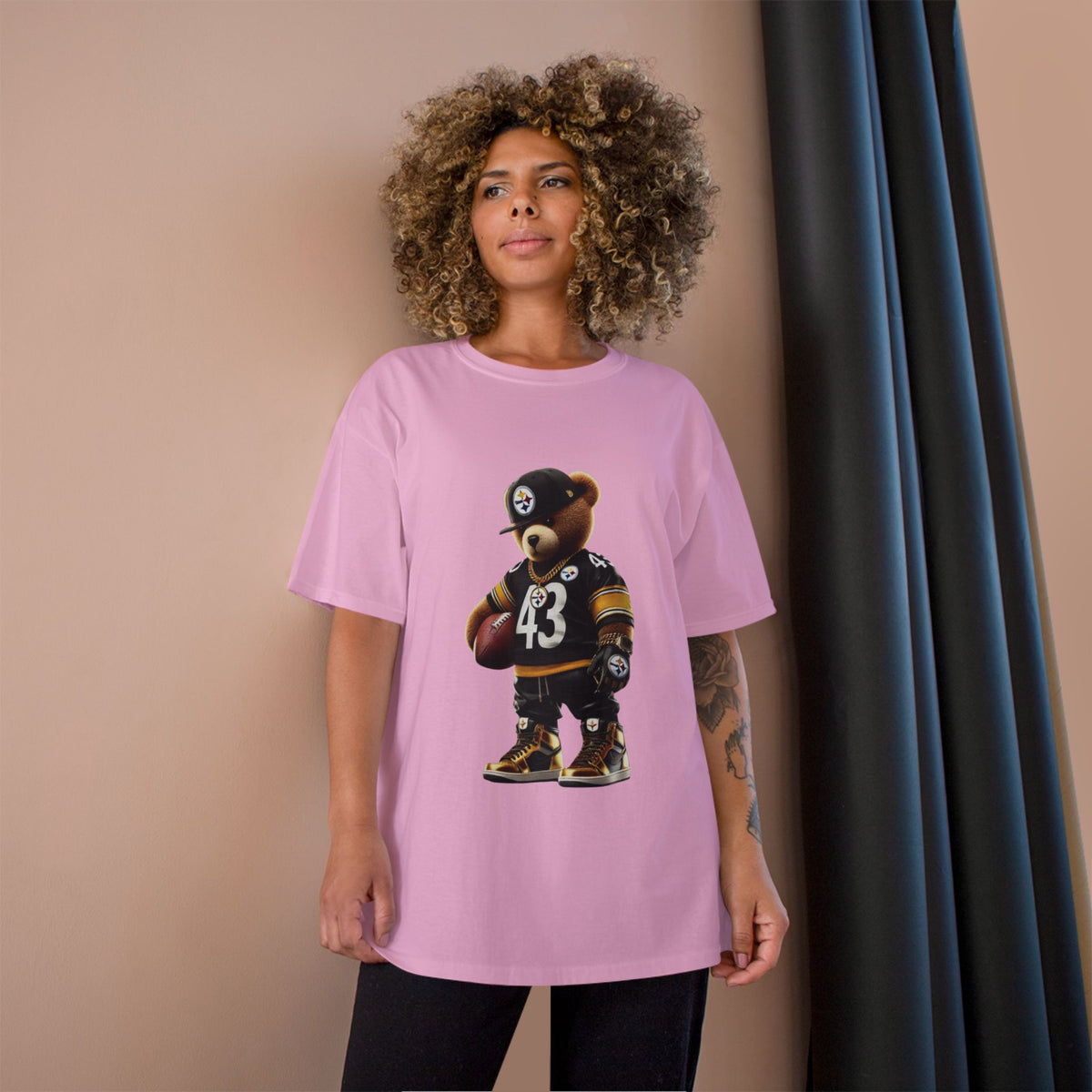 Steelers Champion T-Shirt with Football Bear Design - Casual Graphic Tee for Sport Lovers