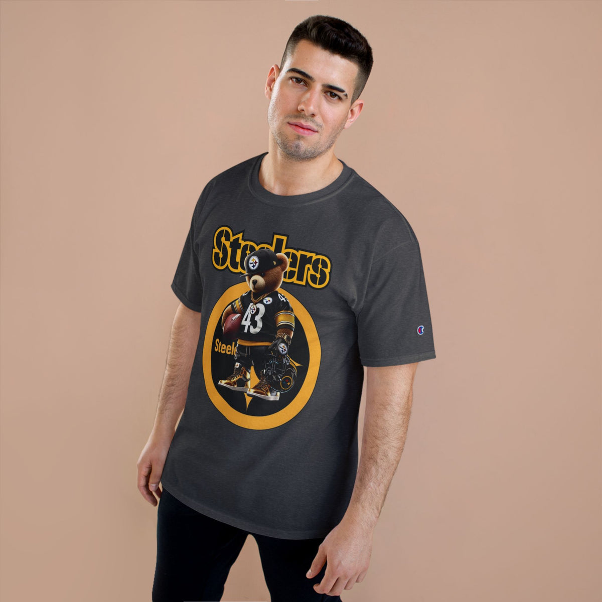 Steelers Champion T-Shirt with Football Bear Design - Casual Graphic Tee for Sport Lovers