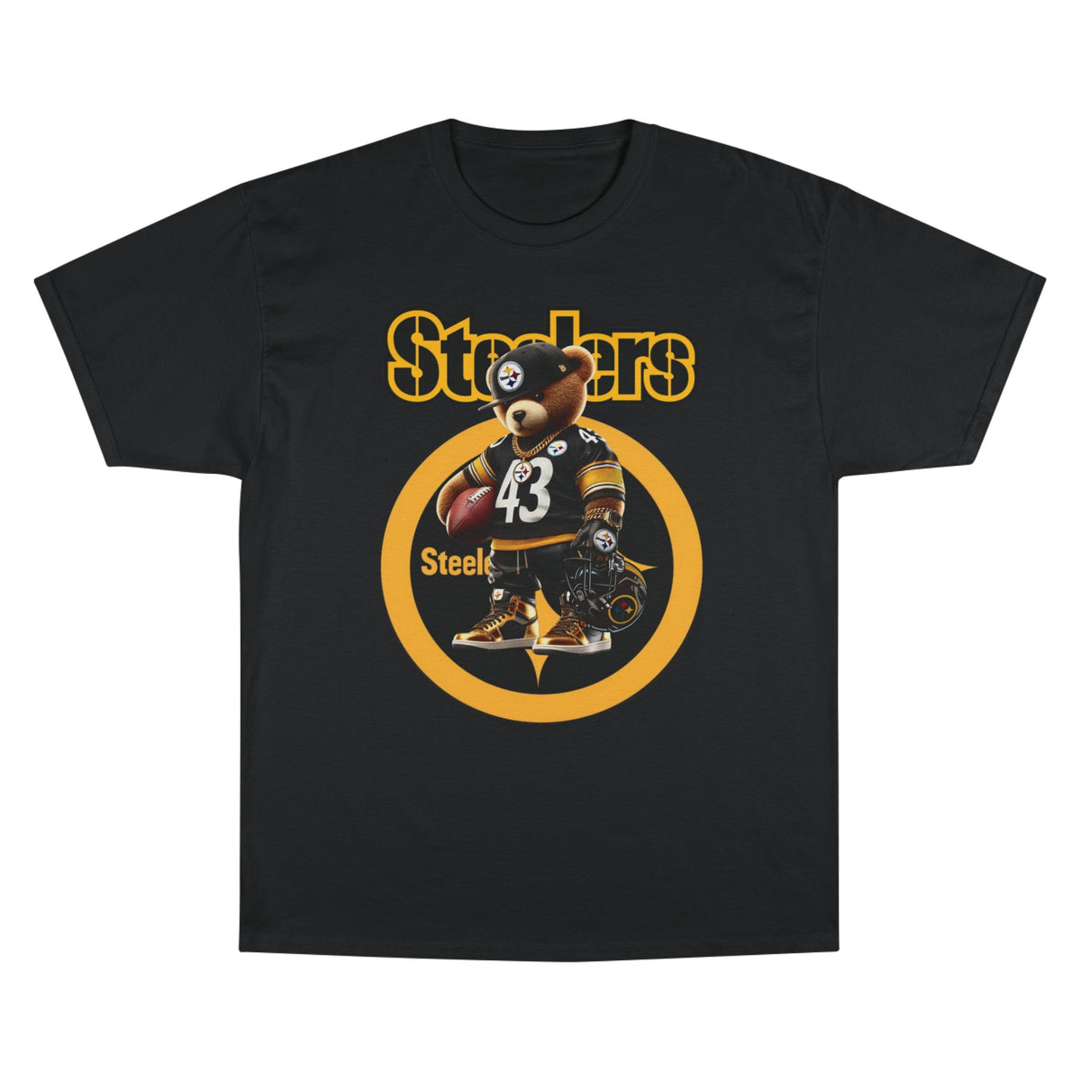 Steelers Champion T-Shirt with Football Bear Design - Casual Graphic Tee for Sport Lovers