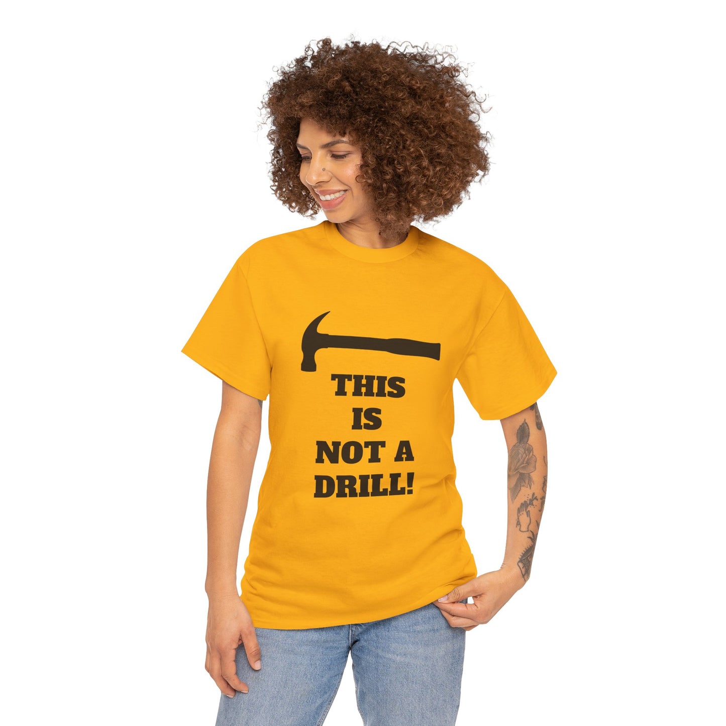 Humorous Unisex Heavy Cotton Tee - 'This Is Not a Drill' - Funny Gift for DIY Enthusiasts, Casual Wear, Housewarming, Men & Women