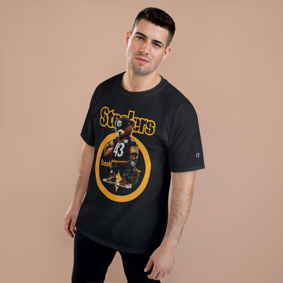 Steelers Champion T-Shirt with Football Bear Design - Casual Graphic Tee for Sport Lovers