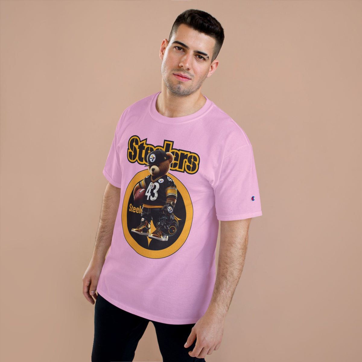 Steelers Champion T-Shirt with Football Bear Design - Casual Graphic Tee for Sport Lovers