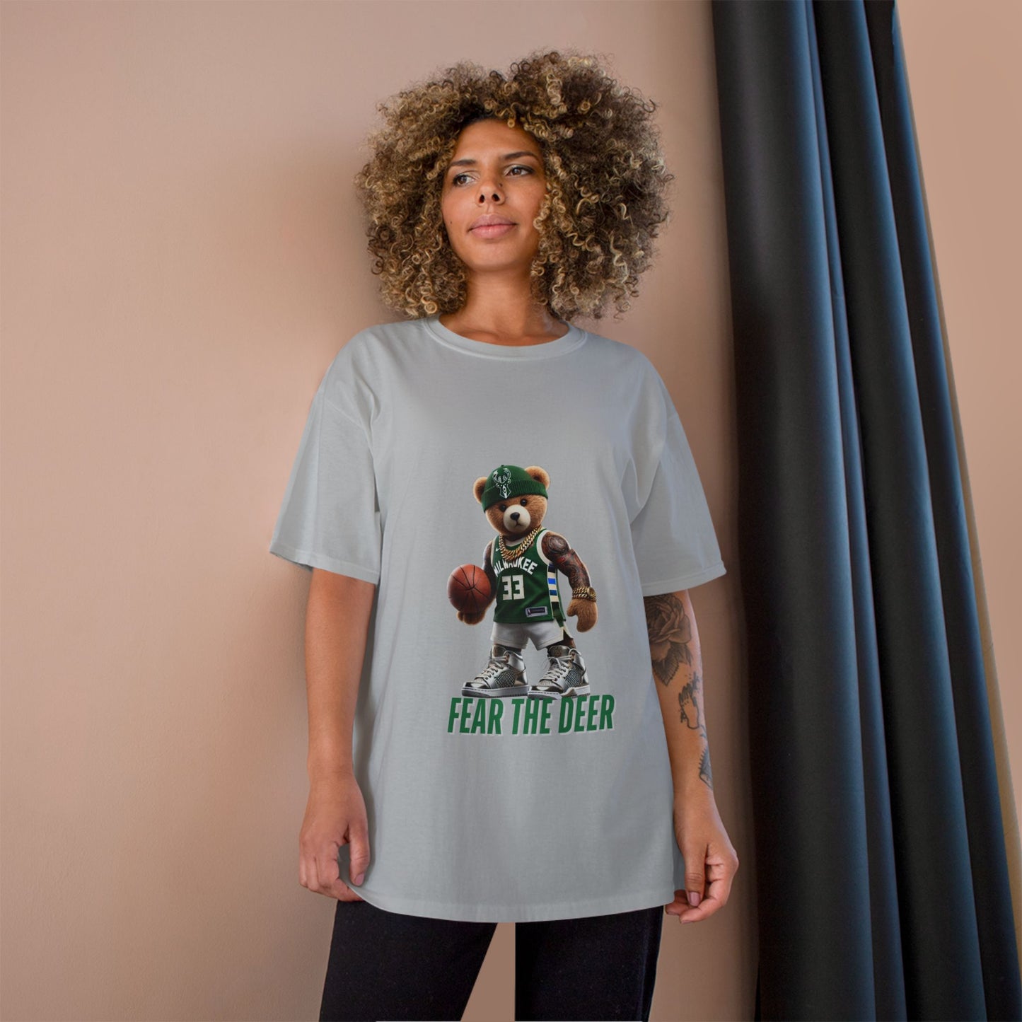 Champion T-Shirt with Fear the Deer Design for Sports Lovers, Gift for Basketball Fans, Casual Wear, Team Spirit Shirt