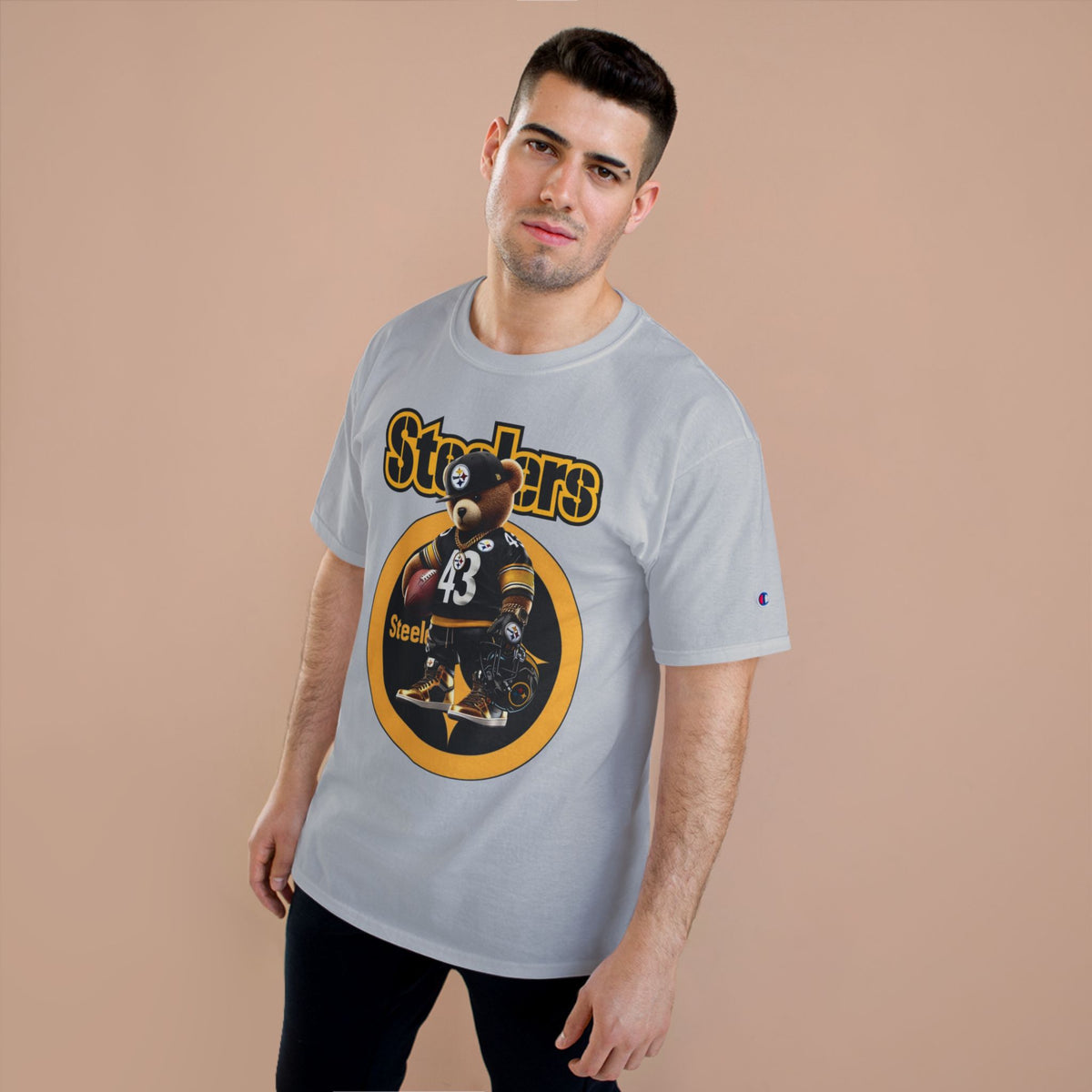 Steelers Champion T-Shirt with Football Bear Design - Casual Graphic Tee for Sport Lovers