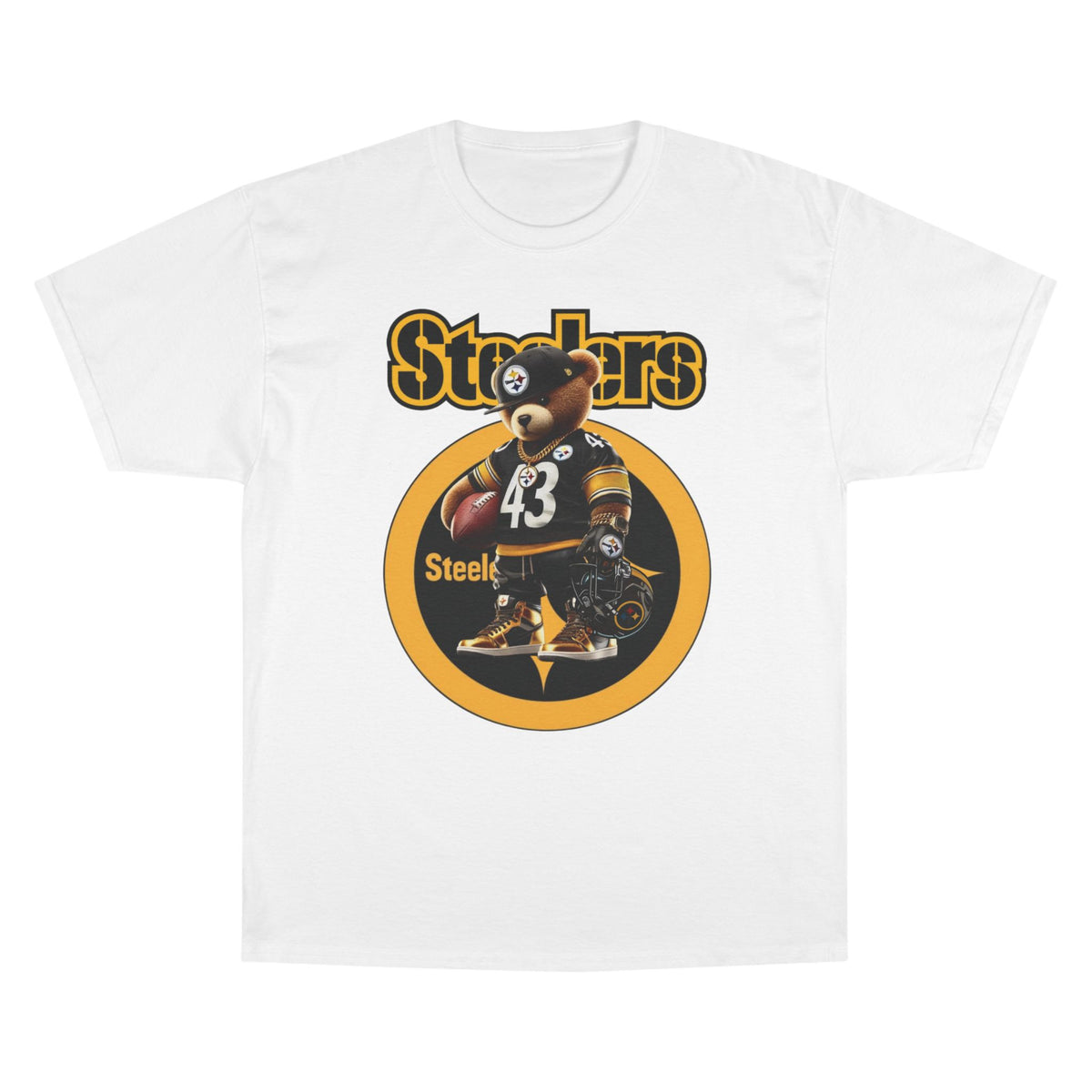 Steelers Champion T-Shirt with Football Bear Design - Casual Graphic Tee for Sport Lovers