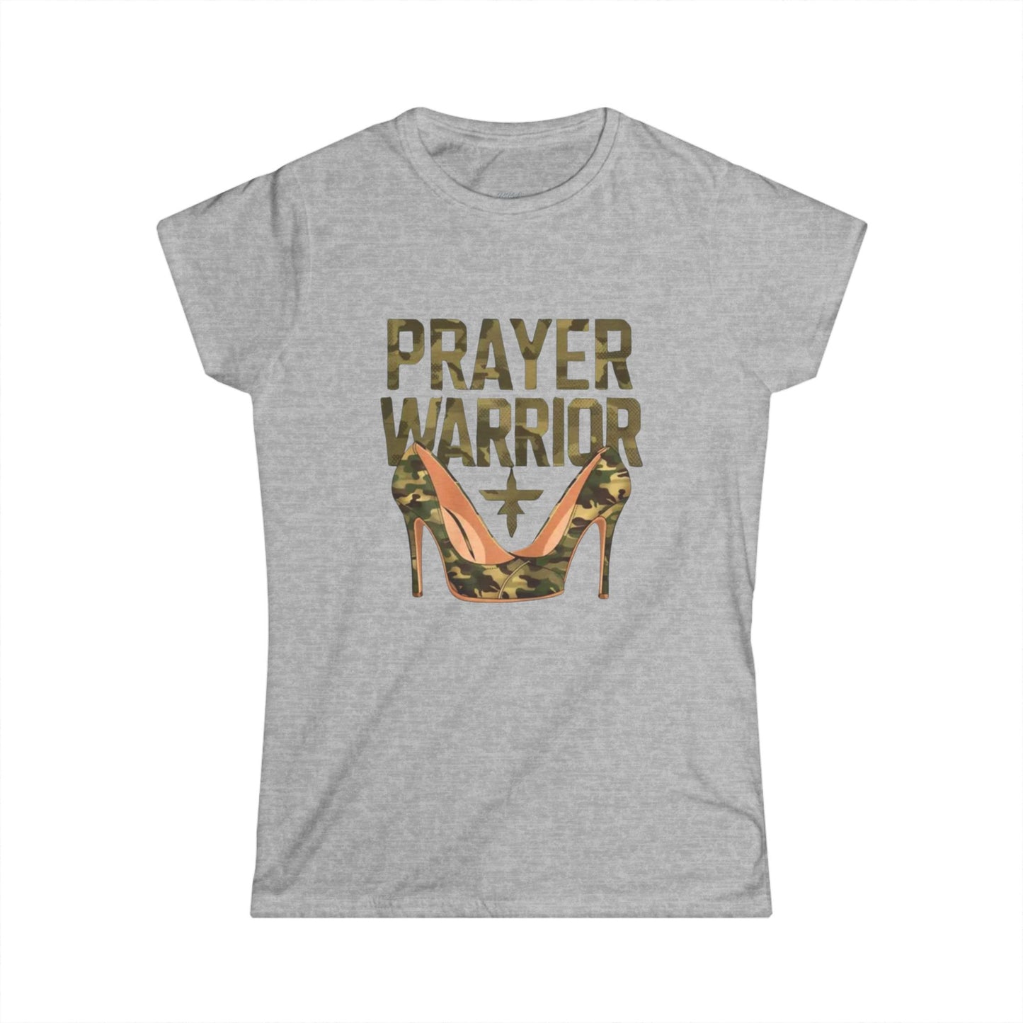 Prayer Warrior Women's Softstyle Tee - Camo High Heels Graphic Shirt