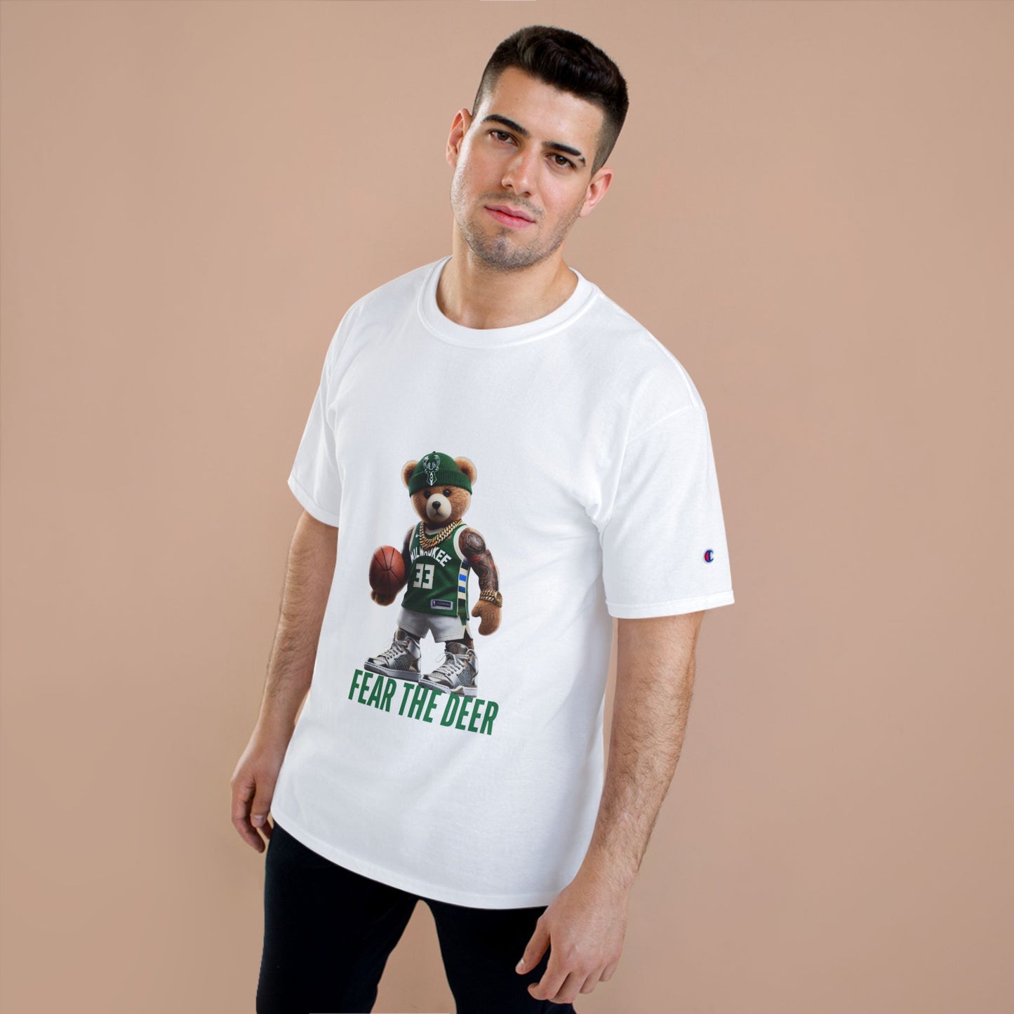Champion T-Shirt with Fear the Deer Design for Sports Lovers, Gift for Basketball Fans, Casual Wear, Team Spirit Shirt