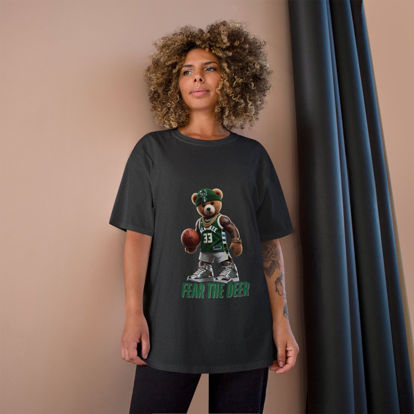 Champion T-Shirt with Fear the Deer Design for Sports Lovers, Gift for Basketball Fans, Casual Wear, Team Spirit Shirt