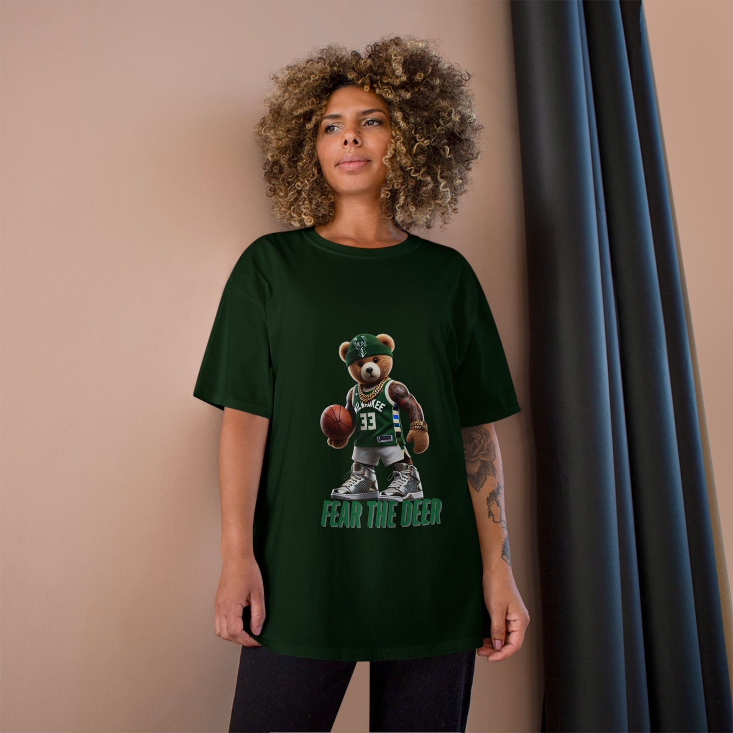 Champion T-Shirt with Fear the Deer Design for Sports Lovers, Gift for Basketball Fans, Casual Wear, Team Spirit Shirt