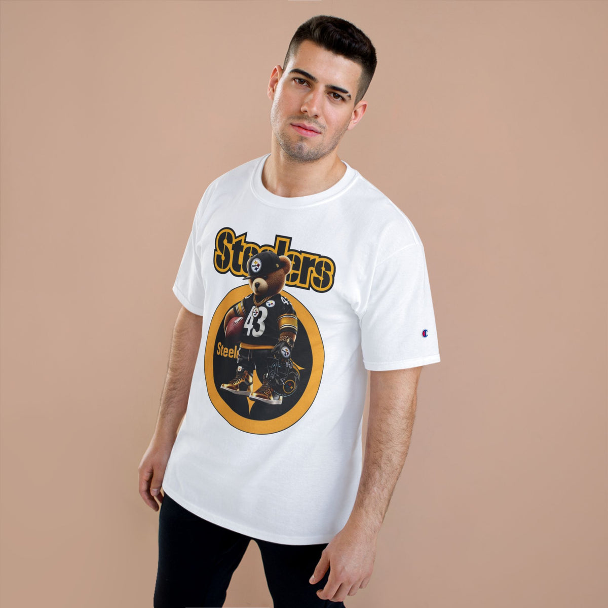 Steelers Champion T-Shirt with Football Bear Design - Casual Graphic Tee for Sport Lovers