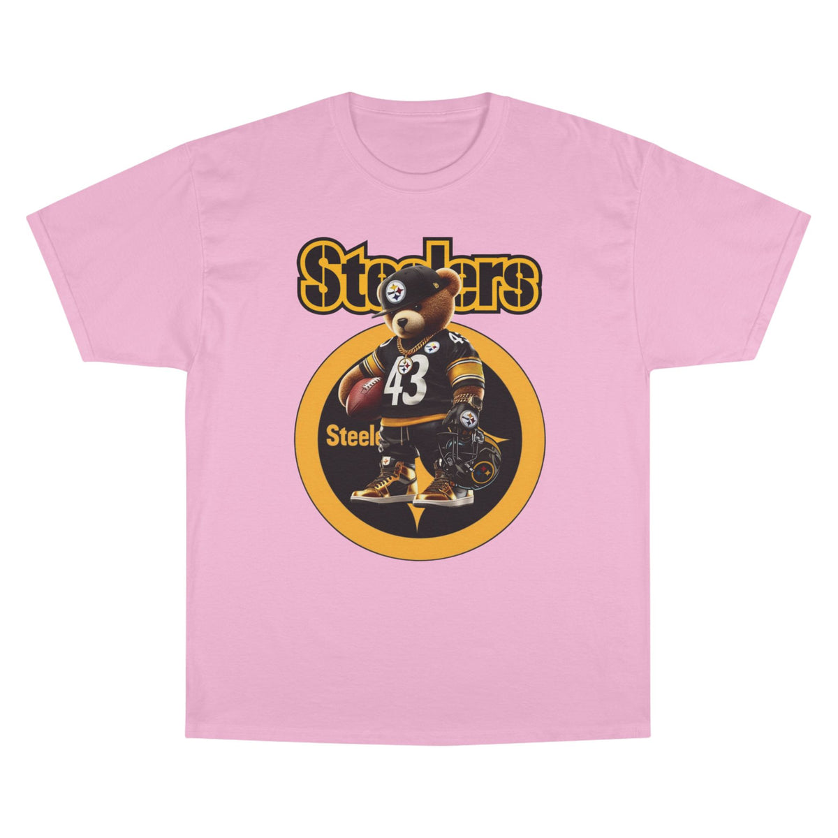 Steelers Champion T-Shirt with Football Bear Design - Casual Graphic Tee for Sport Lovers