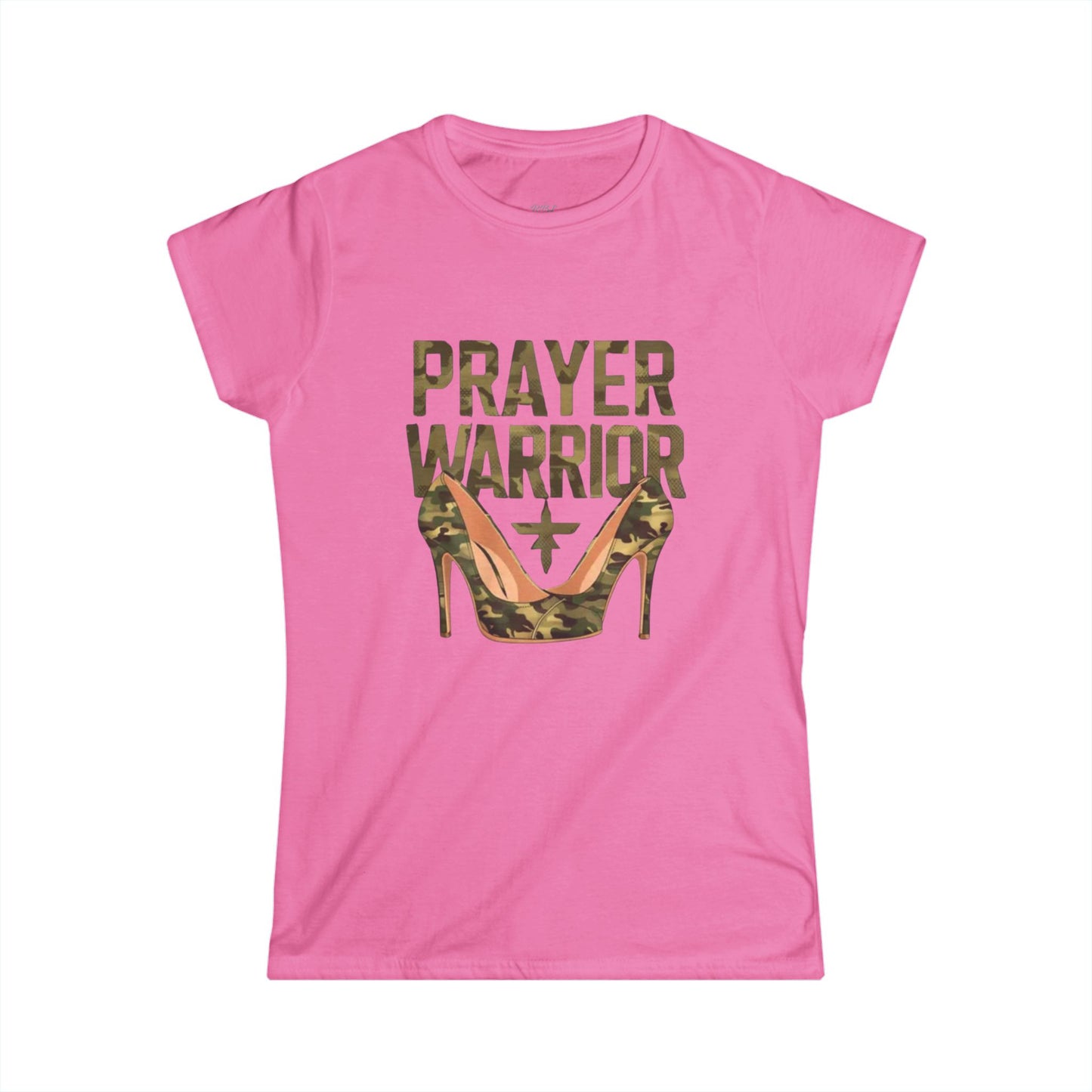 Prayer Warrior Women's Softstyle Tee - Camo High Heels Graphic Shirt