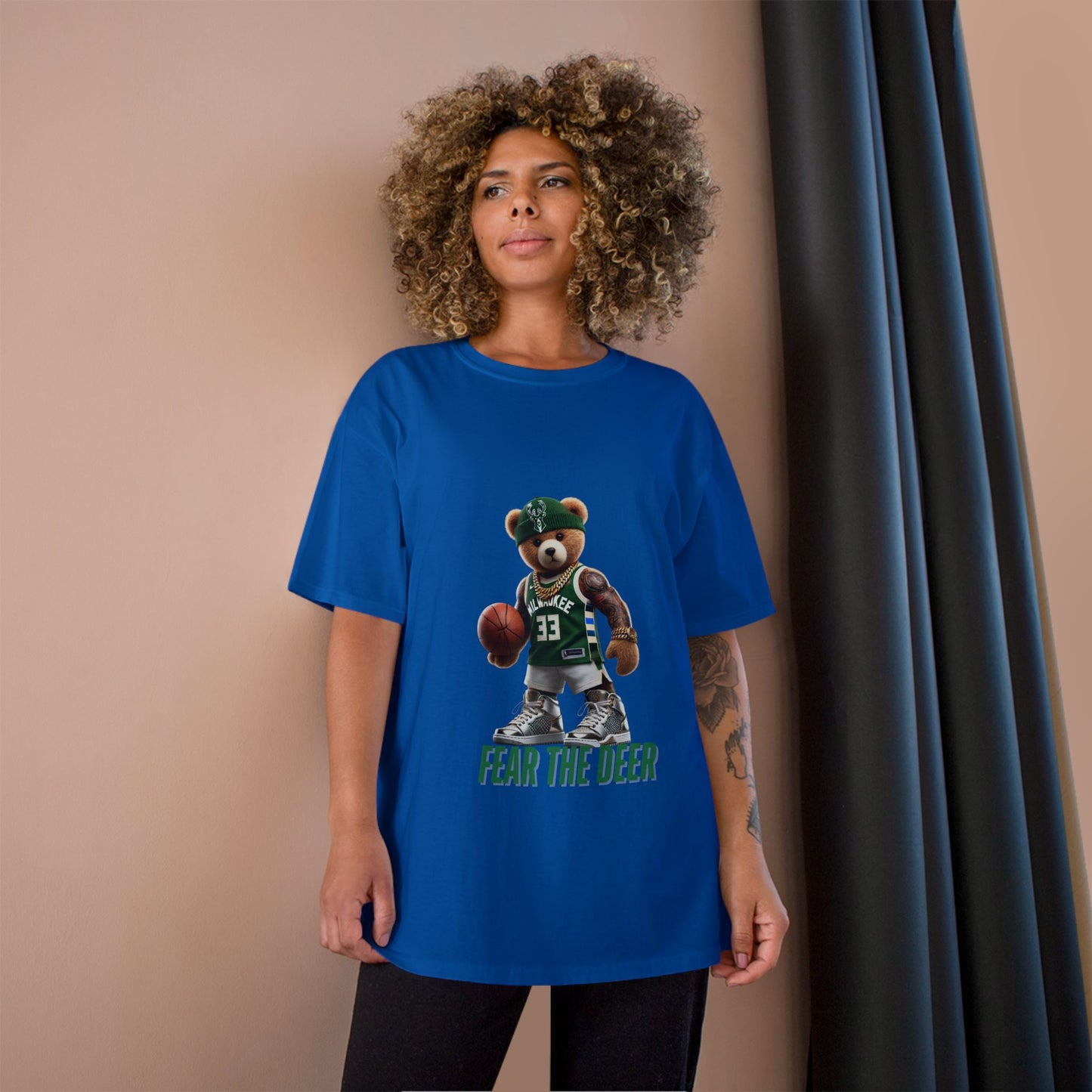 Champion T-Shirt with Fear the Deer Design for Sports Lovers, Gift for Basketball Fans, Casual Wear, Team Spirit Shirt