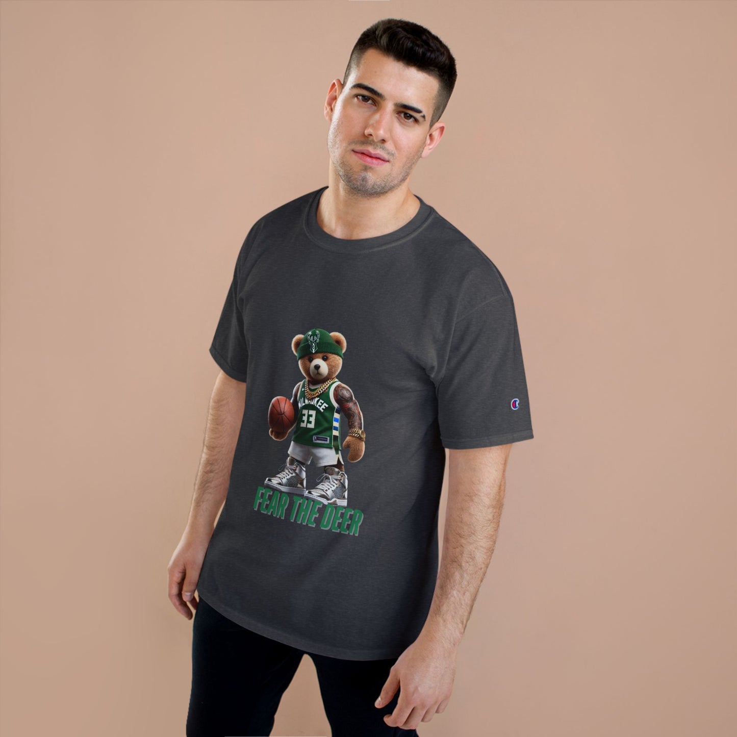 Champion T-Shirt with Fear the Deer Design for Sports Lovers, Gift for Basketball Fans, Casual Wear, Team Spirit Shirt