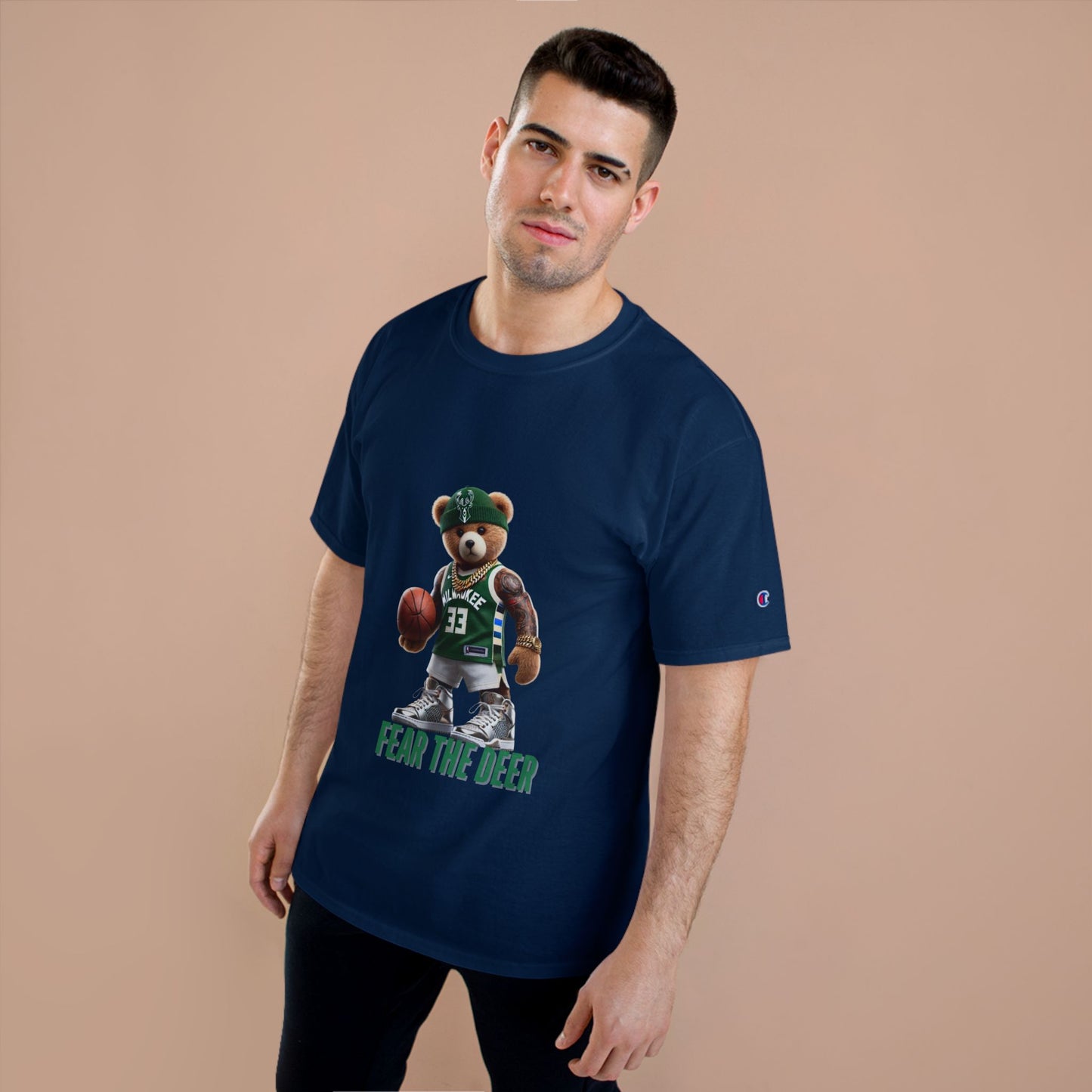 Champion T-Shirt with Fear the Deer Design for Sports Lovers, Gift for Basketball Fans, Casual Wear, Team Spirit Shirt